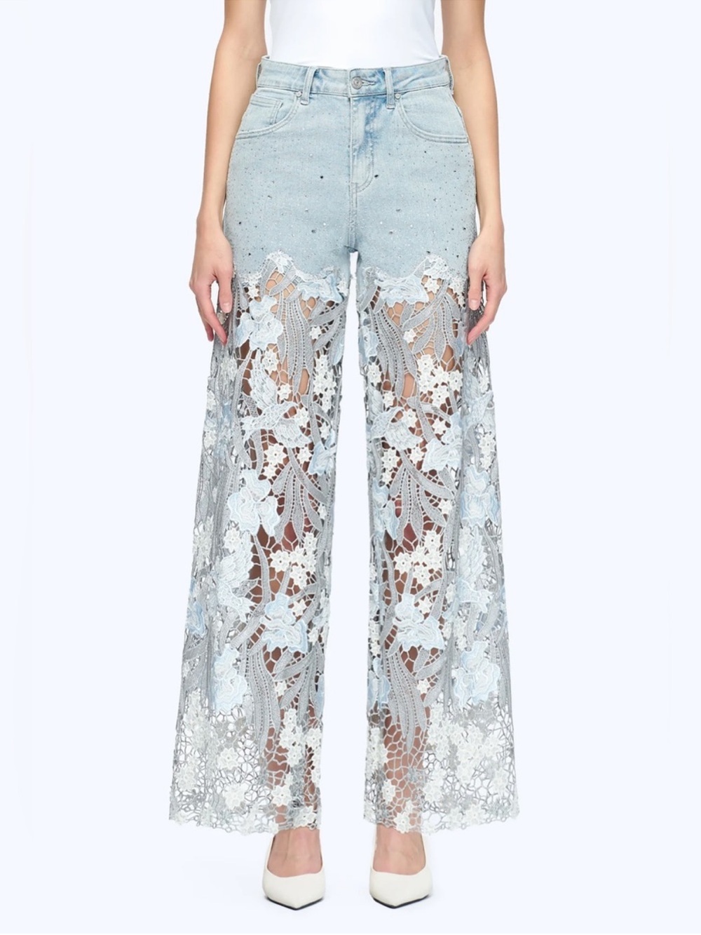 BAYEAS Embroidered Lace Wide Leg Rhinestone Jeans NWT Size 25